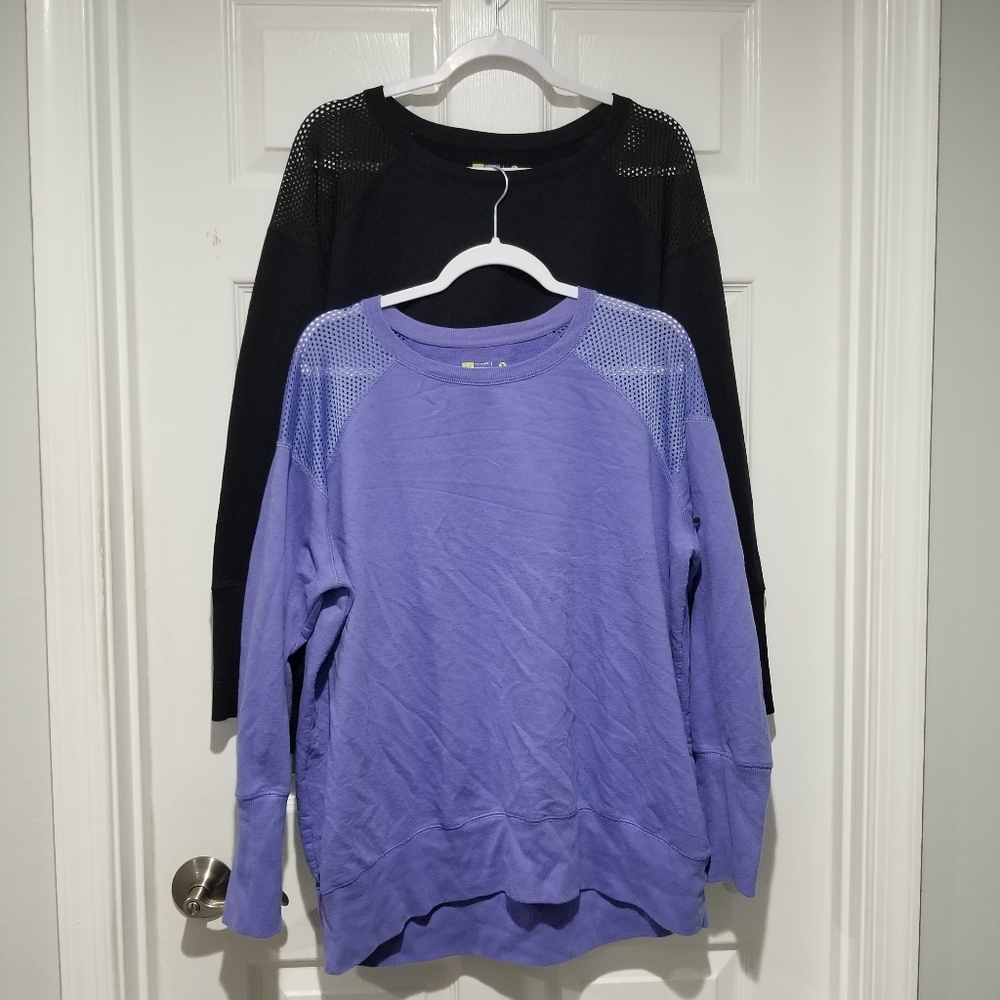 Xersion Black & Periwinkle Athletic Relaxed Fit Mesh Sleeve Crewneck Sweatshirts